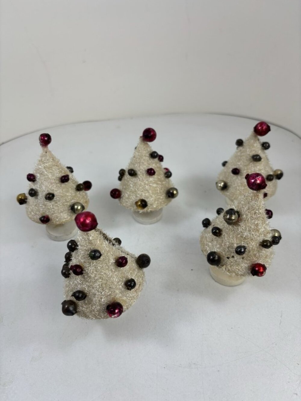Merry Miracles White Christmas Trees Box Of 5 Mercury Glass Holiday Japan 1950s